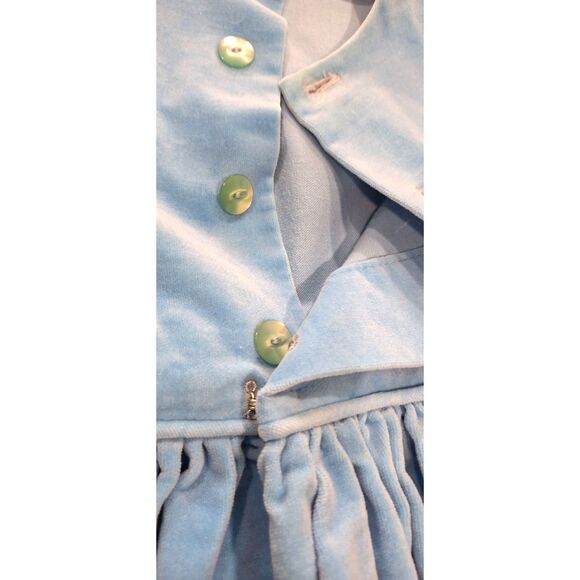 Toddler Dress Homemade Vintage Blue Velvet with White Pinafore - Picture 8 of 12